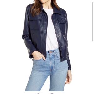 Something Navy, Medium Navy Faux Leather Jacket
